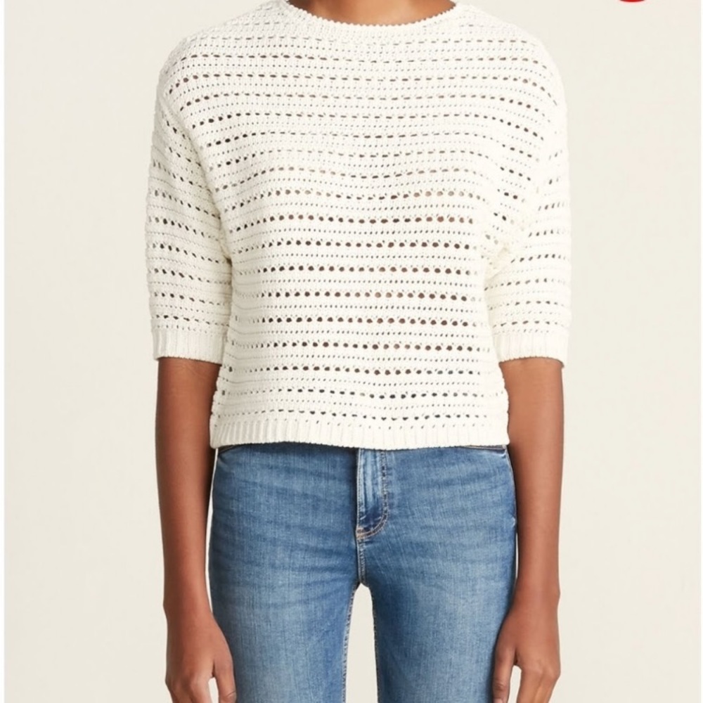 Magaschoni White Crochet Eyelet Open Weave Sweater Sz S